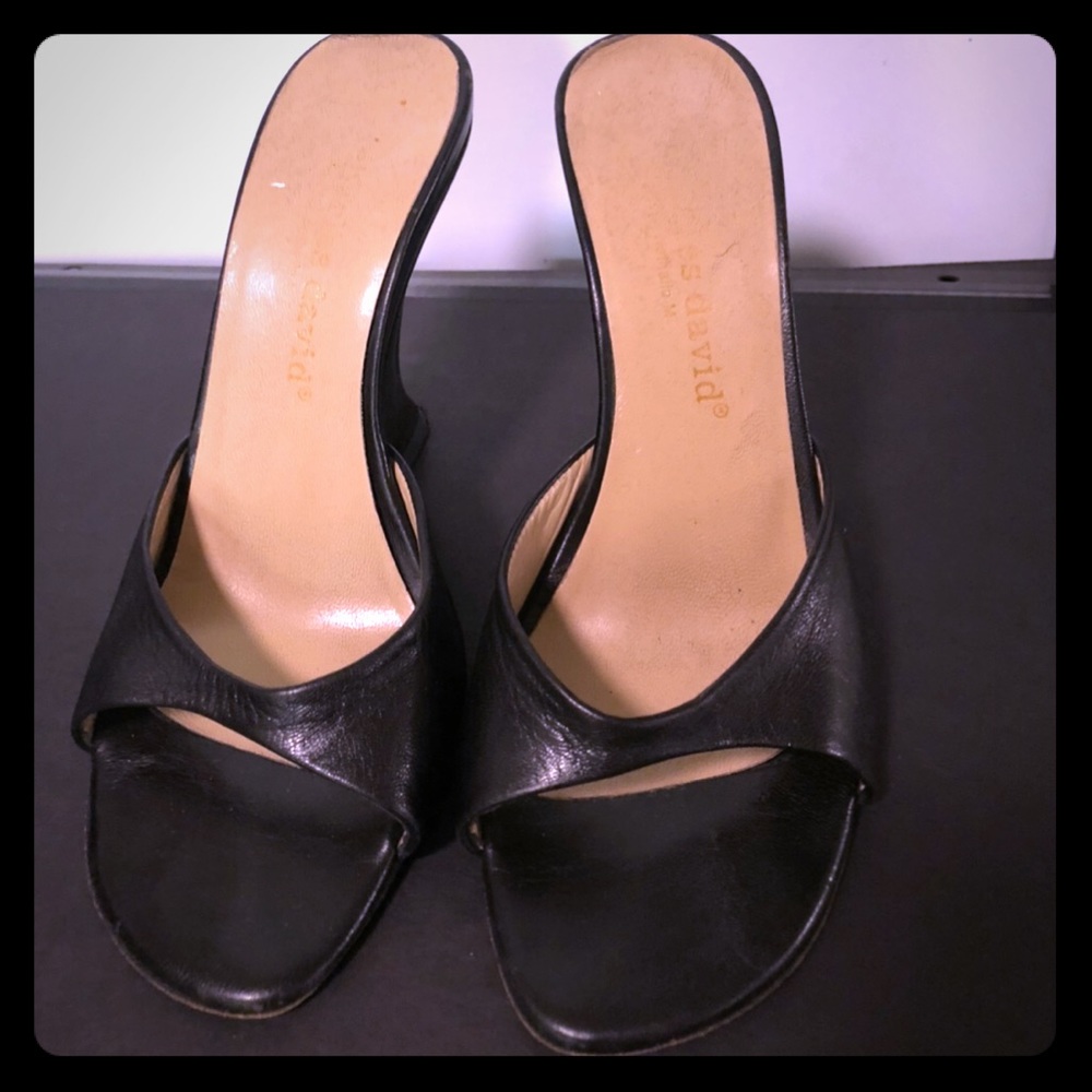Charles David Black Leather Wedges